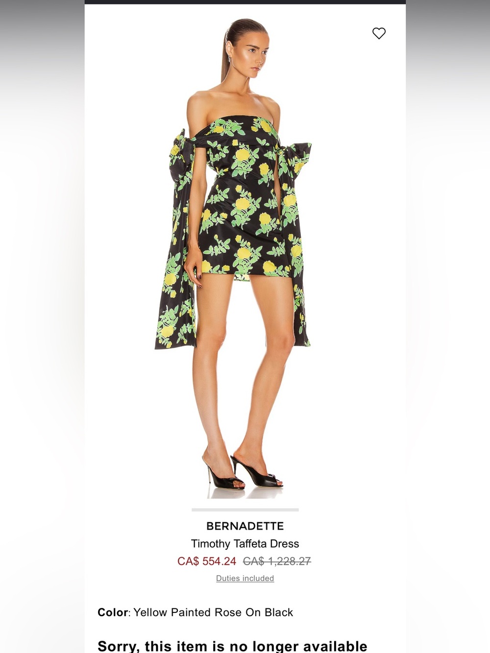 BERNADETTE Timothy Taffeta Mini Dress – Yellow Painted Rose on Black